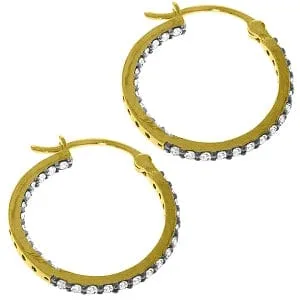 0.75 Carat 14K Solid Yellow Gold Hoop Earrings Natural Diamond