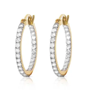 0.75 Carat 14K Solid Yellow Gold Hoop Earrings Natural Diamond