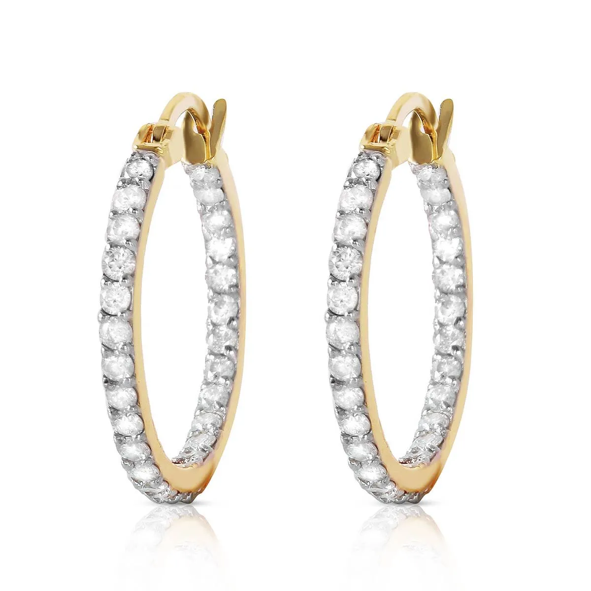 0.75 Carat 14K Solid Yellow Gold Hoop Earrings Natural Diamond
