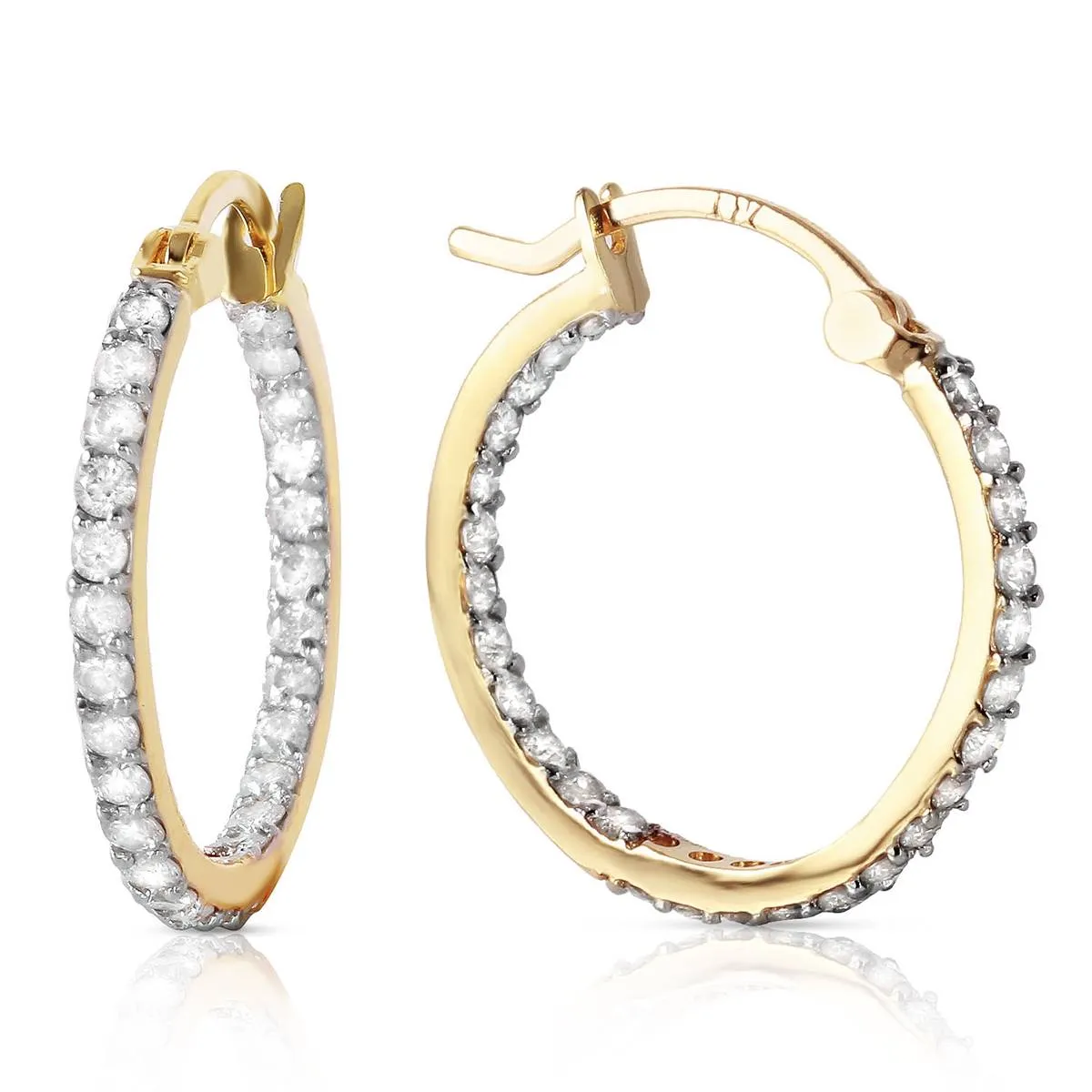 0.75 Carat 14K Solid Yellow Gold Hoop Earrings Natural Diamond