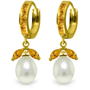 10.3 Carat 14K Solid Yellow Gold Majorca Citrine Pearl Earrings