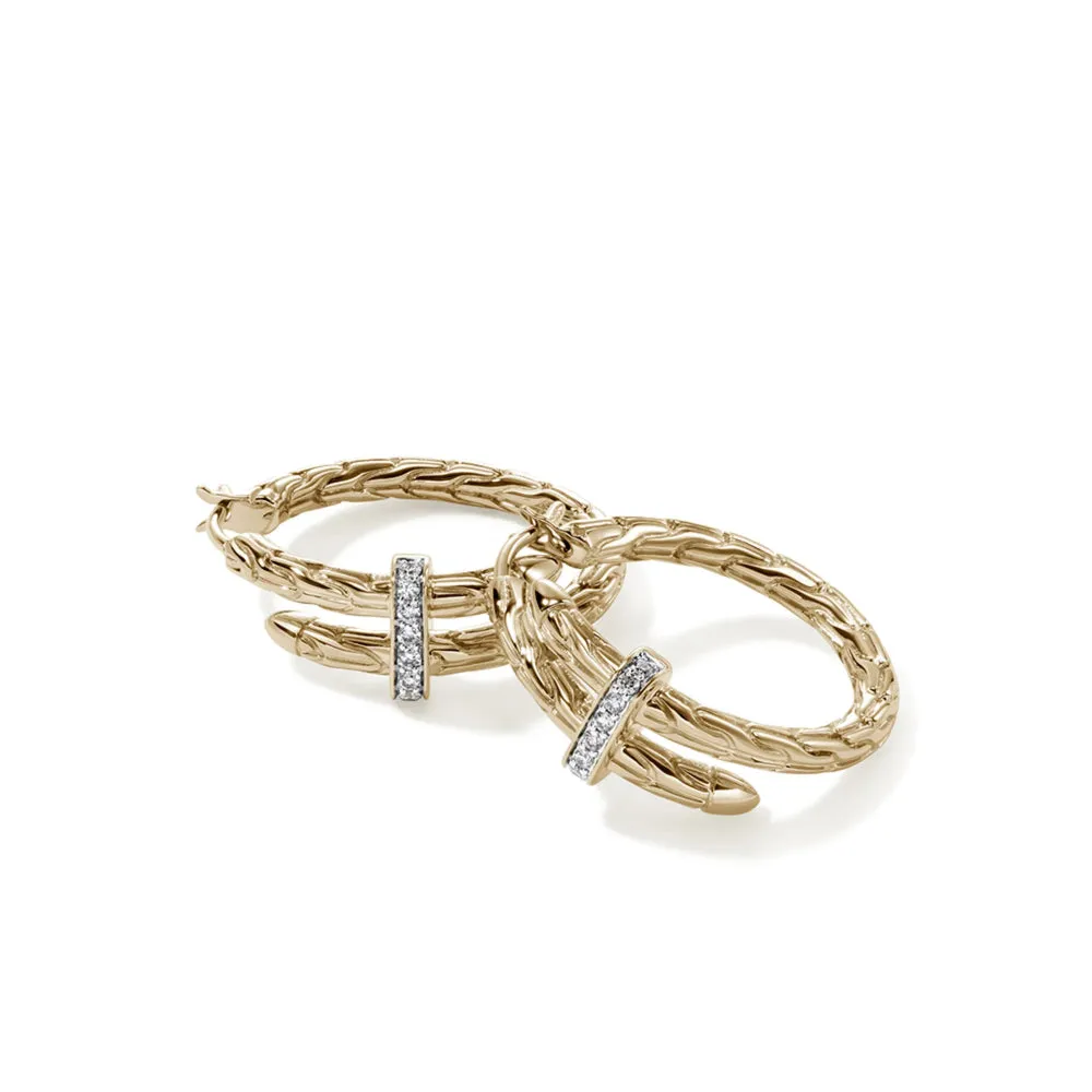 14K Gold Diamond Spear Small Hoop Earrings