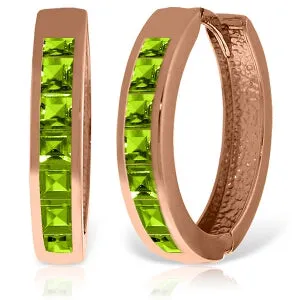 14K Solid Rose Gold Hoop Huggie Earrings w/ Peridots