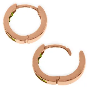 14K Solid Rose Gold Hoop Huggie Earrings w/ Peridots