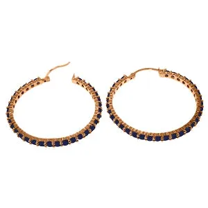 14K Solid Rose Gold Hoop Natural Sapphire Earrings Gemstone
