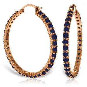 14K Solid Rose Gold Hoop Natural Sapphire Earrings Gemstone