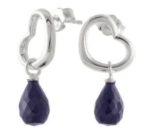 14K Solid White Gold Heart Earrings w/ Dangling Natural Sapphires