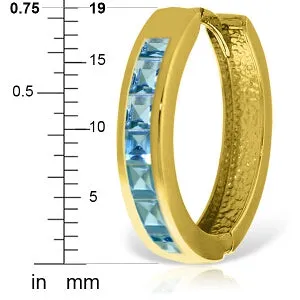 14K Solid Yellow Gold Hoop Huggie Earrings w/ Blue Topaz