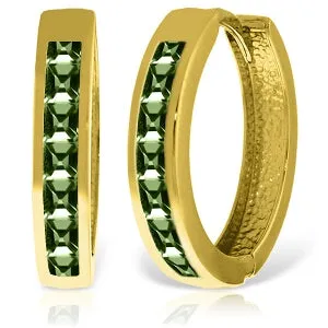 14K Solid Yellow Gold Hoop Huggie Earrings w/ Green Sapphires