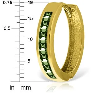 14K Solid Yellow Gold Hoop Huggie Earrings w/ Green Sapphires