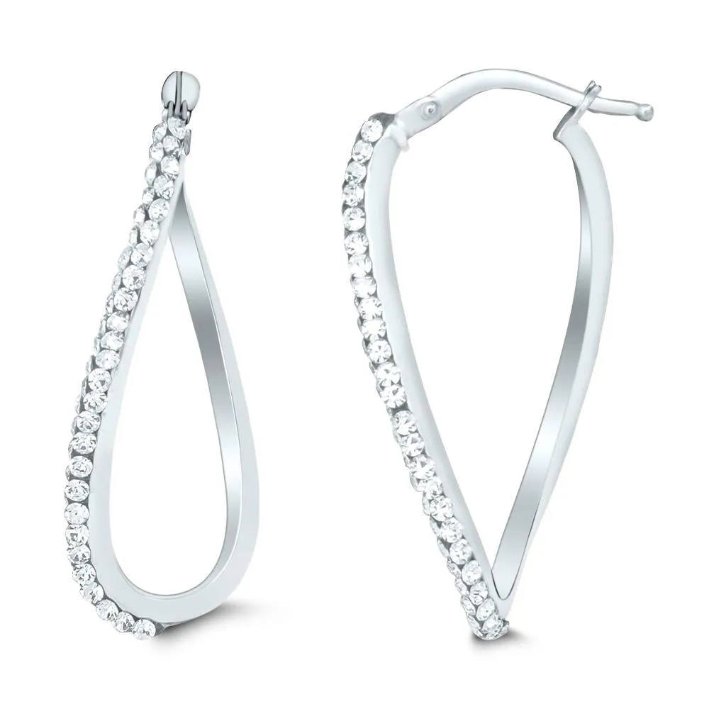 14KW FIGURE EIGTH SHAPED SWAROVSKI CRISTALS HOOPS  (14K-E948WGG)