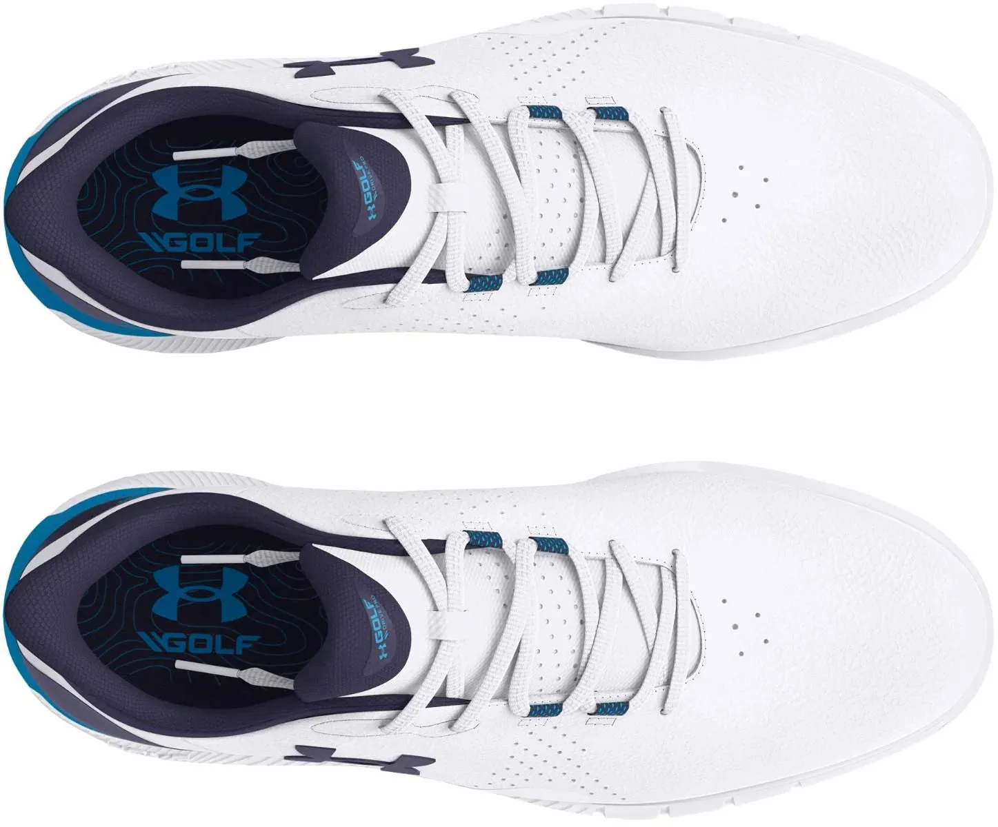 2024 Under Armour Men's Drive Fade Spikeless Wide Golf Shoe - White/Capri/Midnight Navy