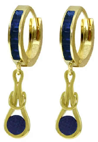 2.6 Carat 14K Solid White Gold Huggie Earrings Dangling Sapphire
