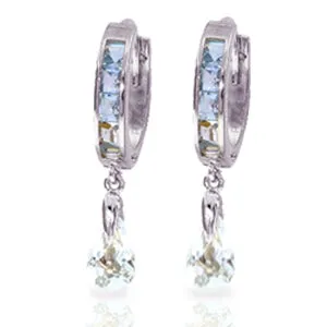 2.95 Carat 14K Solid White Gold Hoops Earrings Aquamarine