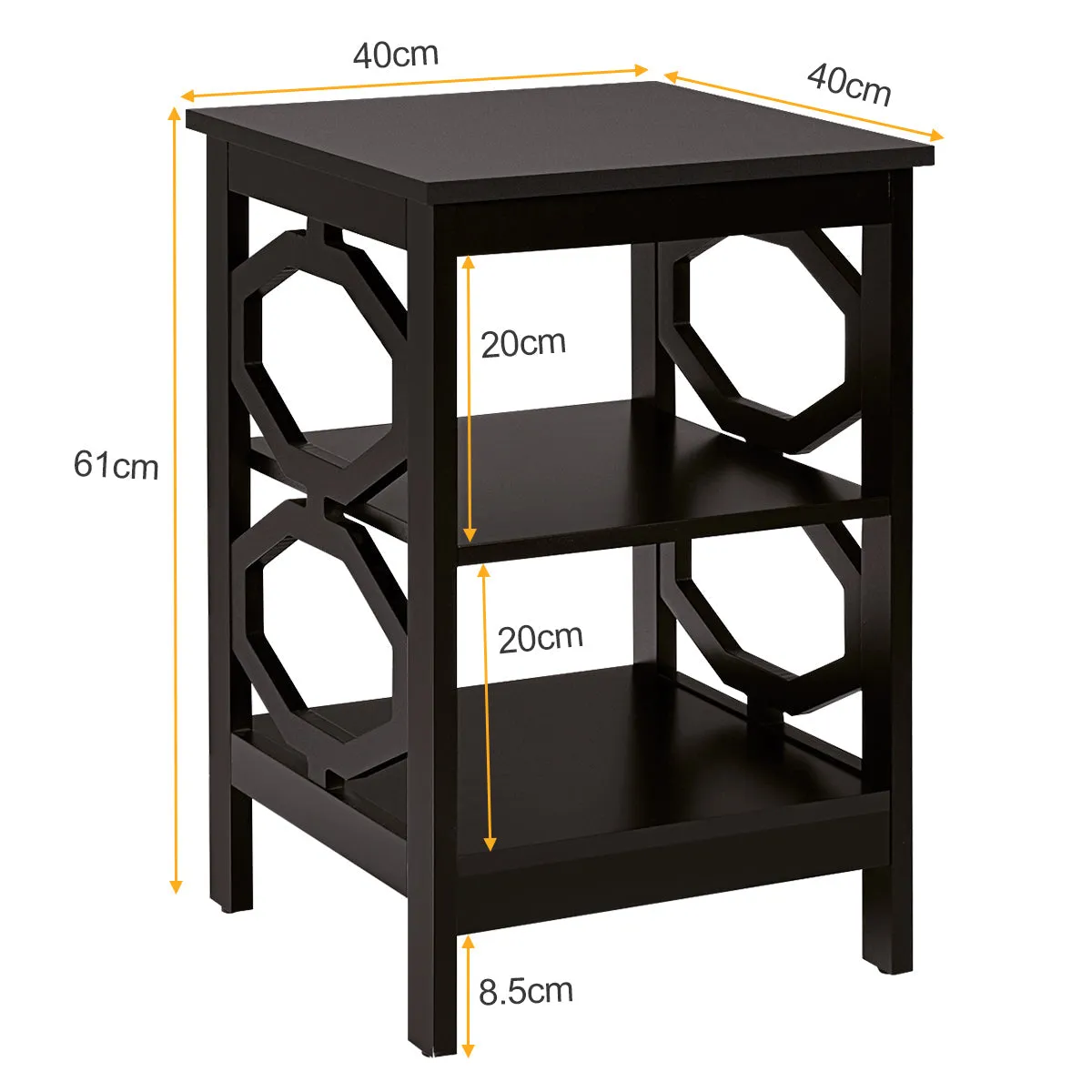 3-Tier Bedside Table with Storage Shelves for Living Room Bedroom-Coffee