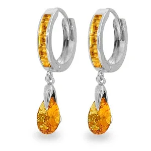 3.3 Carat 14K Solid White Gold Hoops Earrings Dangling Citrine
