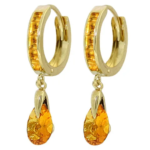 3.3 Carat 14K Solid White Gold Hoops Earrings Dangling Citrine