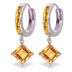 4.4 Carat 14K Solid White Gold Hoop Earrings Dangling Citrine