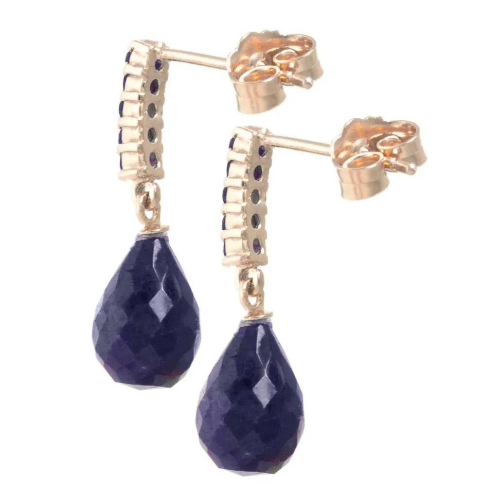 7 Carat 14K Solid Rose Gold Sapphire Earrings Briolette Dangling Sapphire