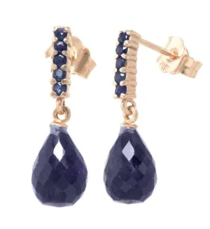 7 Carat 14K Solid Rose Gold Sapphire Earrings Briolette Dangling Sapphire