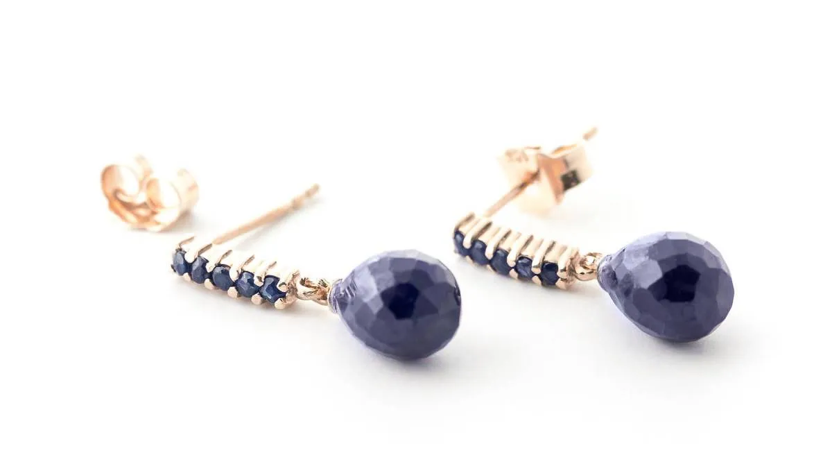 7 Carat 14K Solid Rose Gold Sapphire Earrings Briolette Dangling Sapphire