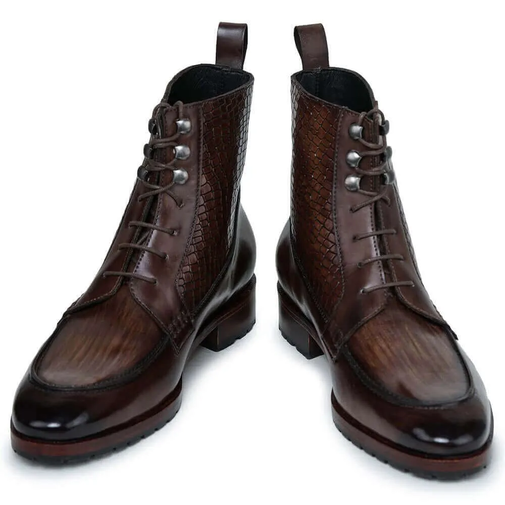 7 CM / 2.76 Inches Taller - CMR CHAMARIPA Height Increasing Elevator Boots - Handcrafted Derby Lace Up Boots - Brown