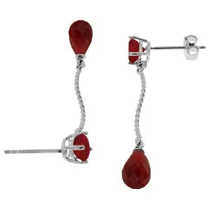 7.9 Carat 14K Solid White Gold Dangling Earrings Natural Ruby
