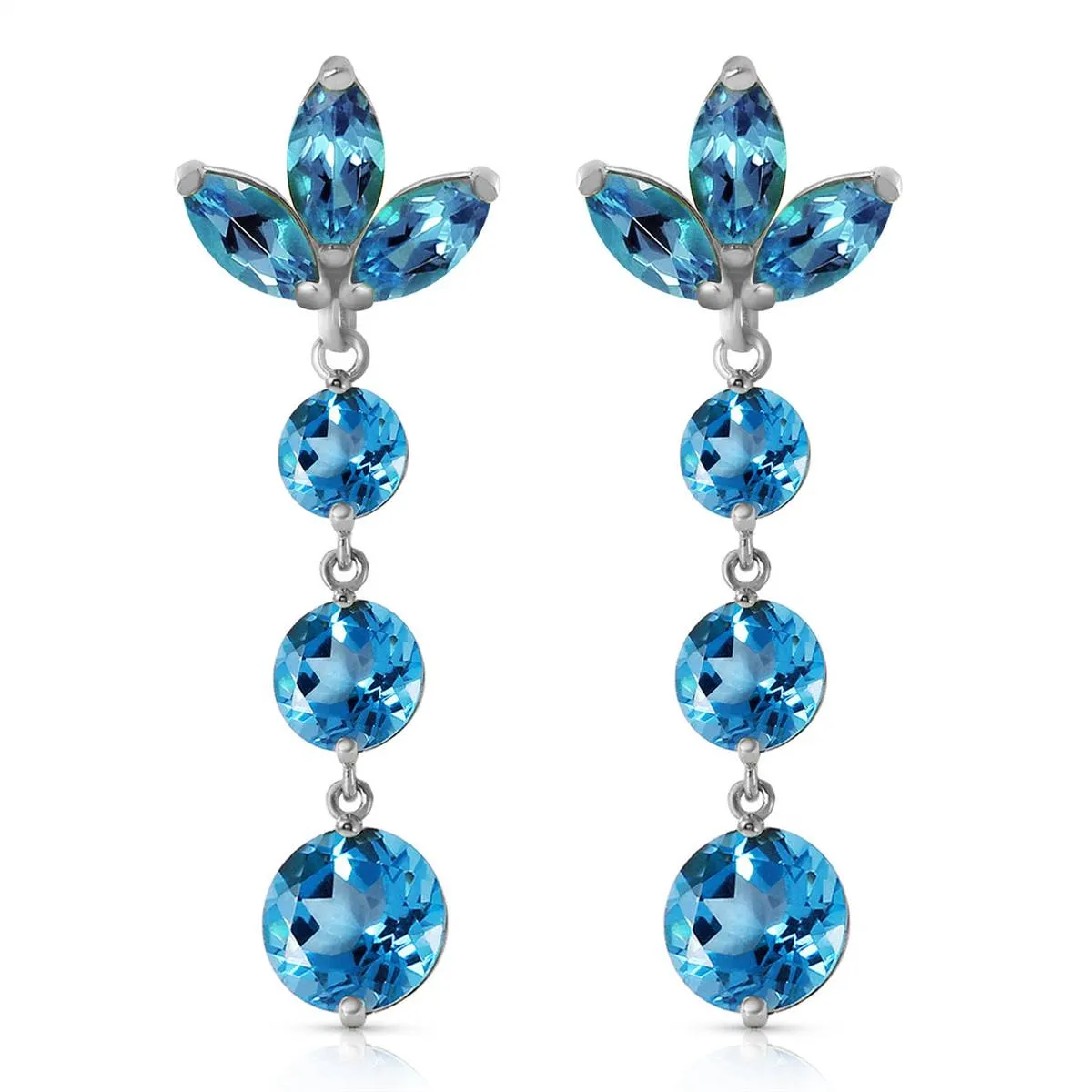 8.7 Carat 14K Solid White Gold Dangling Earrings Natural Blue Topaz