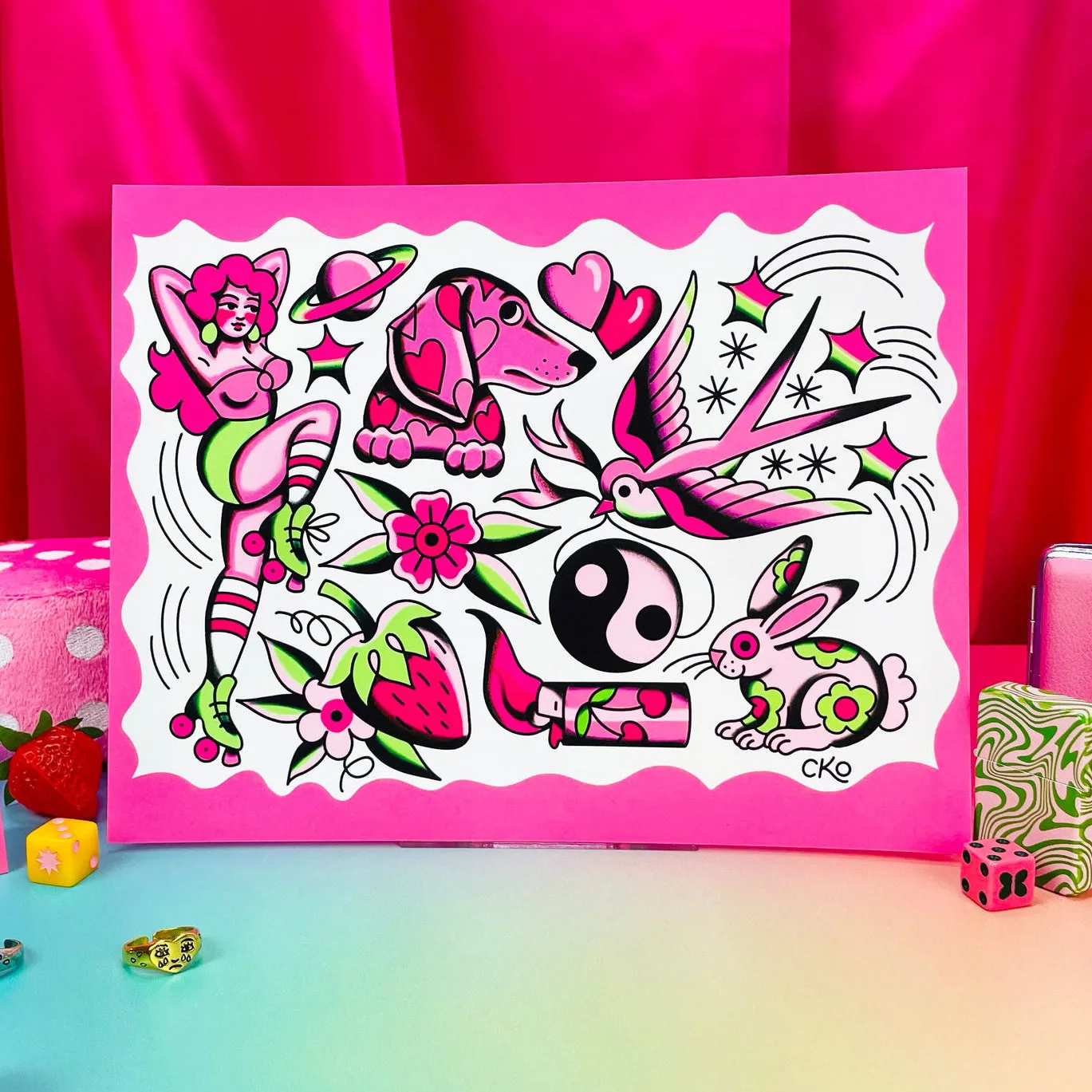 A SHOP OF THINGS X COURTNEY KO PINK TATTOO FLASH PRINT
