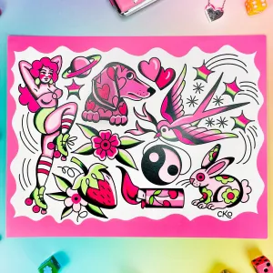 A SHOP OF THINGS X COURTNEY KO PINK TATTOO FLASH PRINT