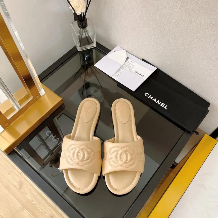 CHL Women's Mules With Embossed Chanl Logo Beige For Women
