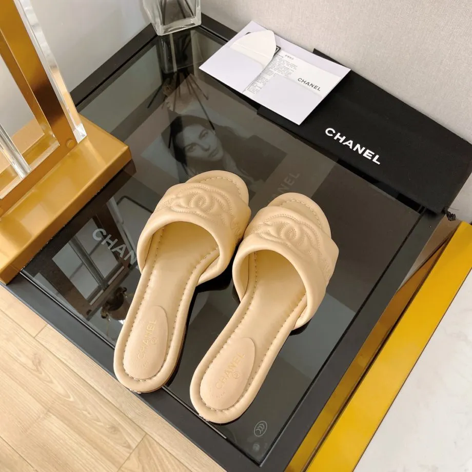 CHL Women's Mules With Embossed Chanl Logo Beige For Women