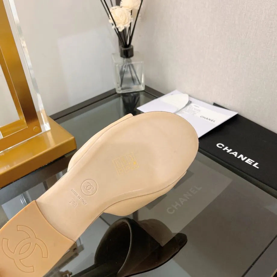 CHL Women's Mules With Embossed Chanl Logo Beige For Women