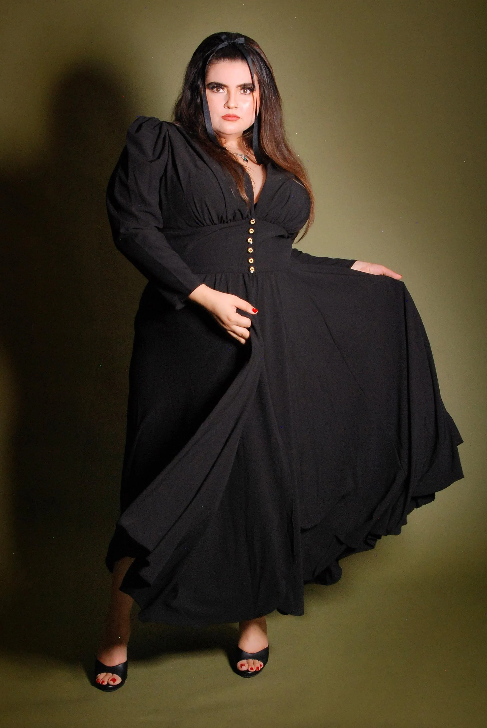 Clarice 40s Coat Dress in Solid Black Poly Crepe | Laura Byrnes Design