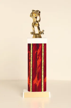 Comic Female Golfer Square Column Trophy