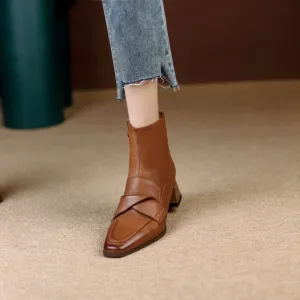 deanwangkt  fashion inspo   NEW Autumn Shoes Women Square Toe High Heels Geunine Leather Boots Chunky Heel Ankle Boots for Women Mature Pleated Modern Boots