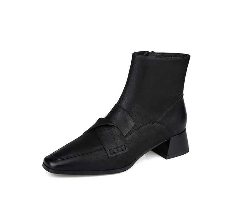 deanwangkt  fashion inspo   NEW Autumn Shoes Women Square Toe High Heels Geunine Leather Boots Chunky Heel Ankle Boots for Women Mature Pleated Modern Boots