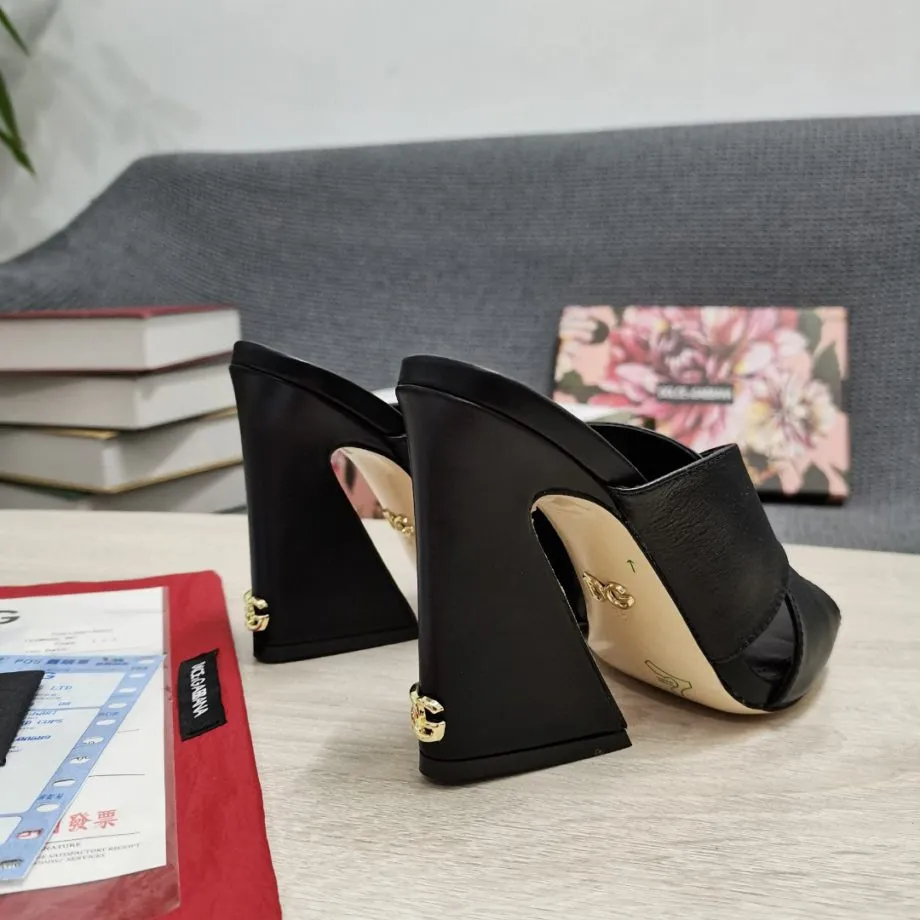 DolGa Satin Mules With Geometric Heel Black For Women DG Shoes