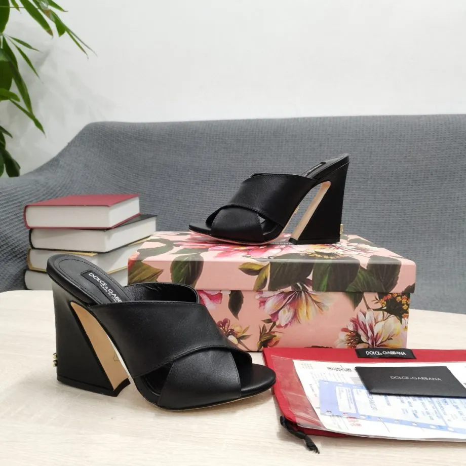 DolGa Satin Mules With Geometric Heel Black For Women DG Shoes