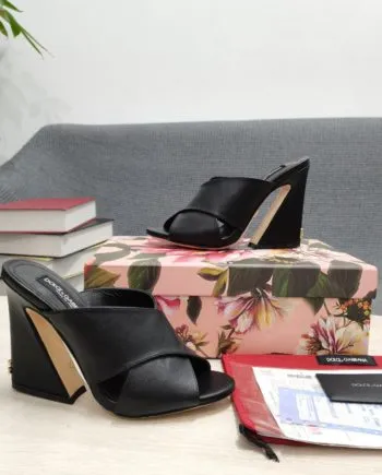 DolGa Satin Mules With Geometric Heel Black For Women DG Shoes