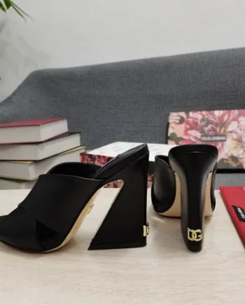 DolGa Satin Mules With Geometric Heel Black For Women DG Shoes