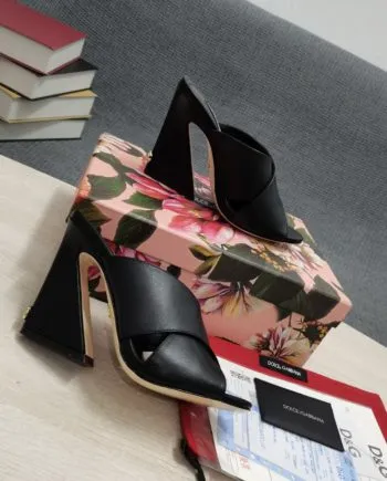 DolGa Satin Mules With Geometric Heel Black For Women DG Shoes