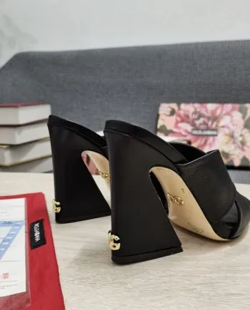 DolGa Satin Mules With Geometric Heel Black For Women DG Shoes