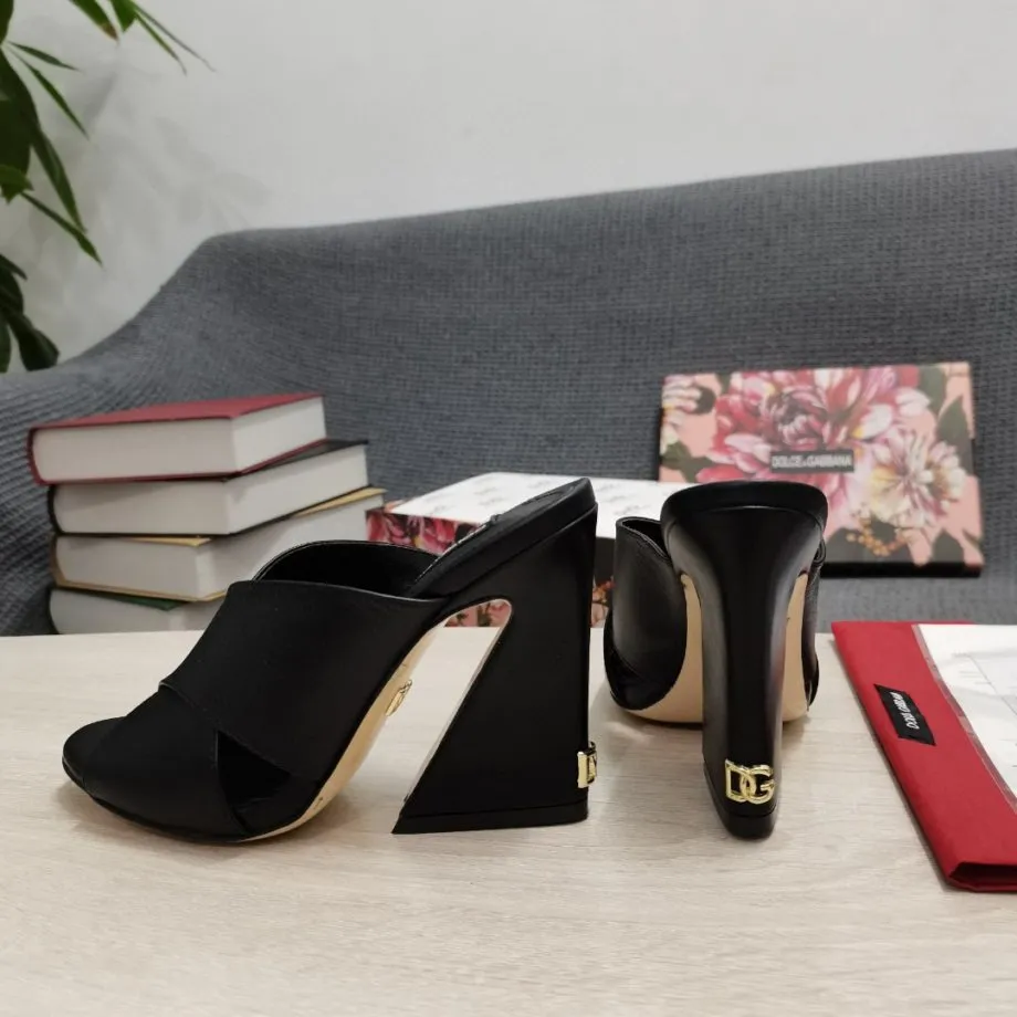 DolGa Satin Mules With Geometric Heel Black For Women DG Shoes