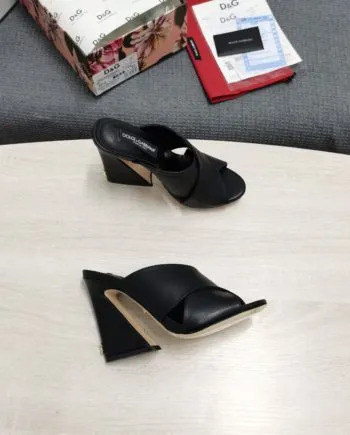 DolGa Satin Mules With Geometric Heel Black For Women DG Shoes