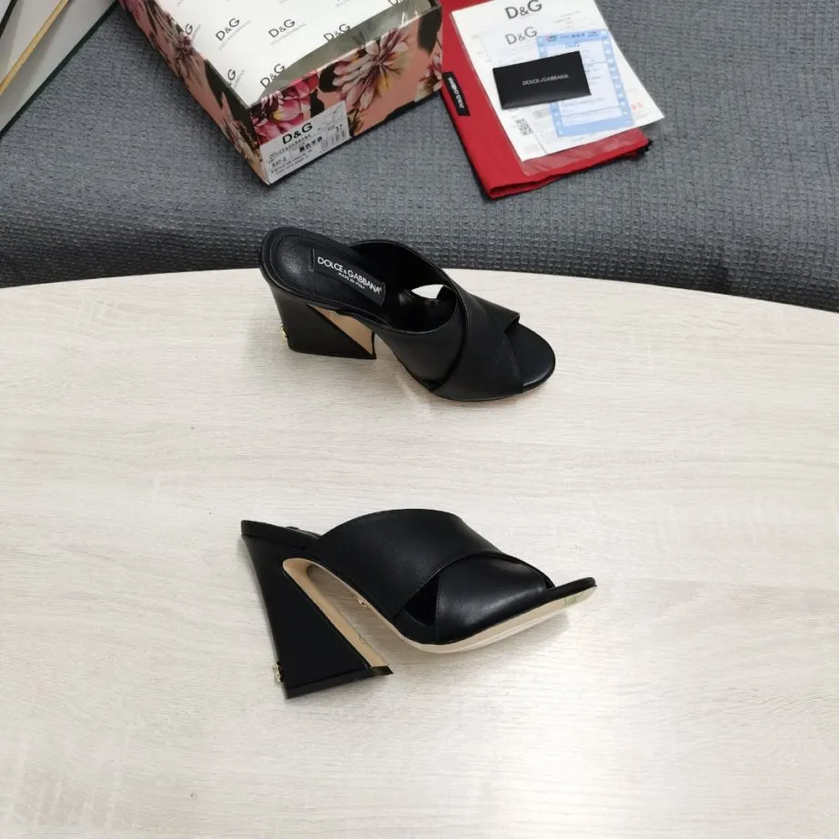 DolGa Satin Mules With Geometric Heel Black For Women DG Shoes