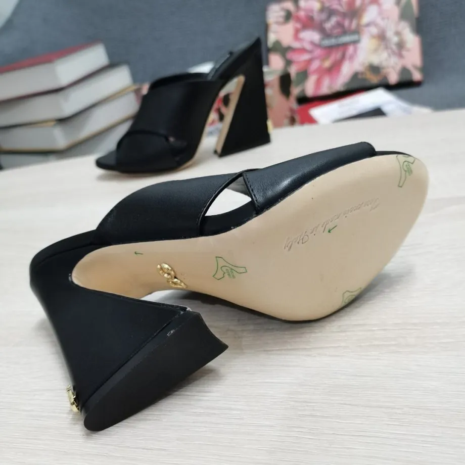 DolGa Satin Mules With Geometric Heel Black For Women DG Shoes