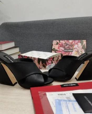 DolGa Satin Mules With Geometric Heel Black For Women DG Shoes