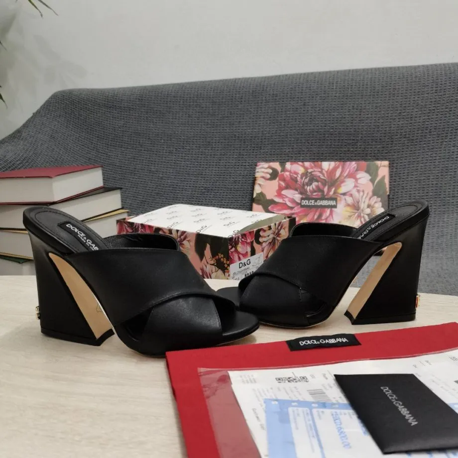 DolGa Satin Mules With Geometric Heel Black For Women DG Shoes
