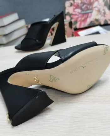 DolGa Satin Mules With Geometric Heel Black For Women DG Shoes